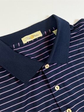 Peter Millar Polo Shirt Mens XL Navy Blue Pink Stripe North Ridge CC Cotton Golf